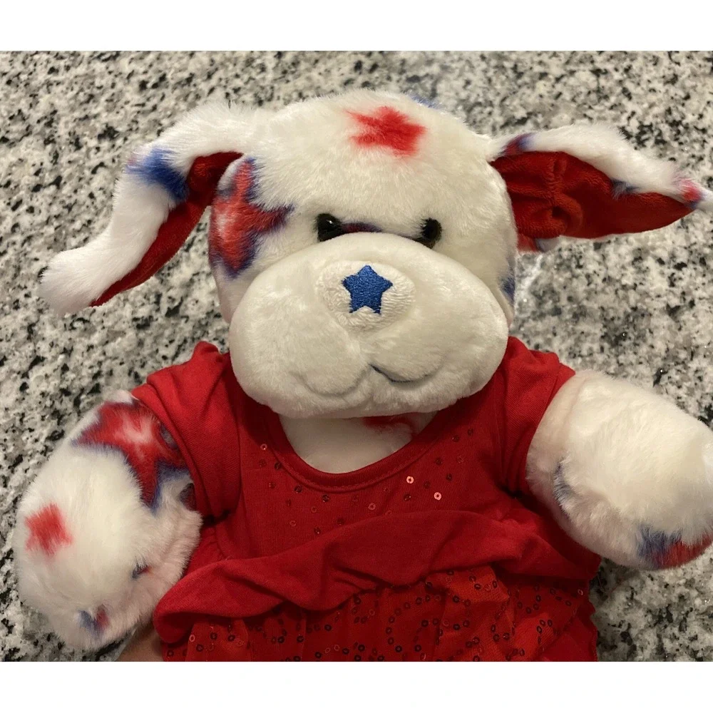 Build A Bear Stars Plush Puppy Dog Stuffed Red White Blue USA Patriotic BABW 15